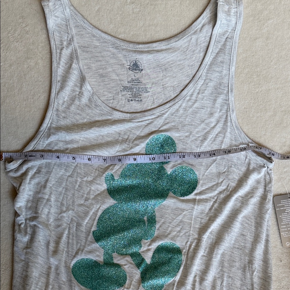 Disney Heather Gray Tank Top with Teal Glitter Mickey Large - Picture 7 of 8